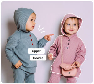 Ximilar fashion taxonomy covers baby clothes such as pants, romper suits & bodysuits, overalls, dungarees, their colors, designs, materials, and patterns.