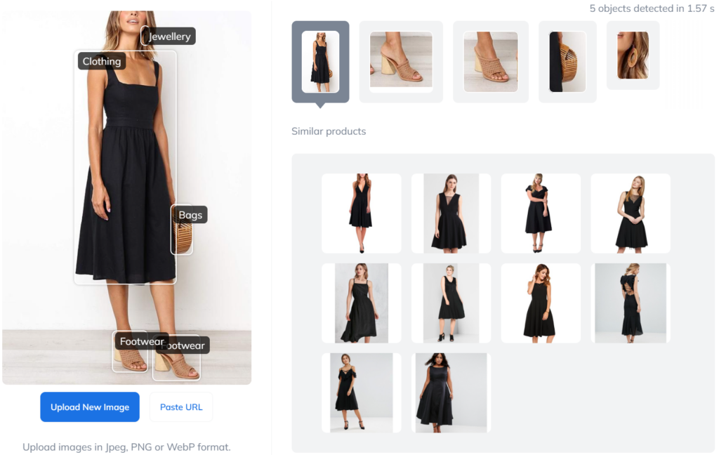 Looking for a specific dress? Reverse image search can provide relevant results to a search query, independent of the quality or source of the images.