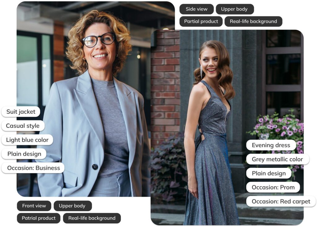 Ximilar automatically provides AI tags for all typical designs, styles and occasions, from party to business casual.